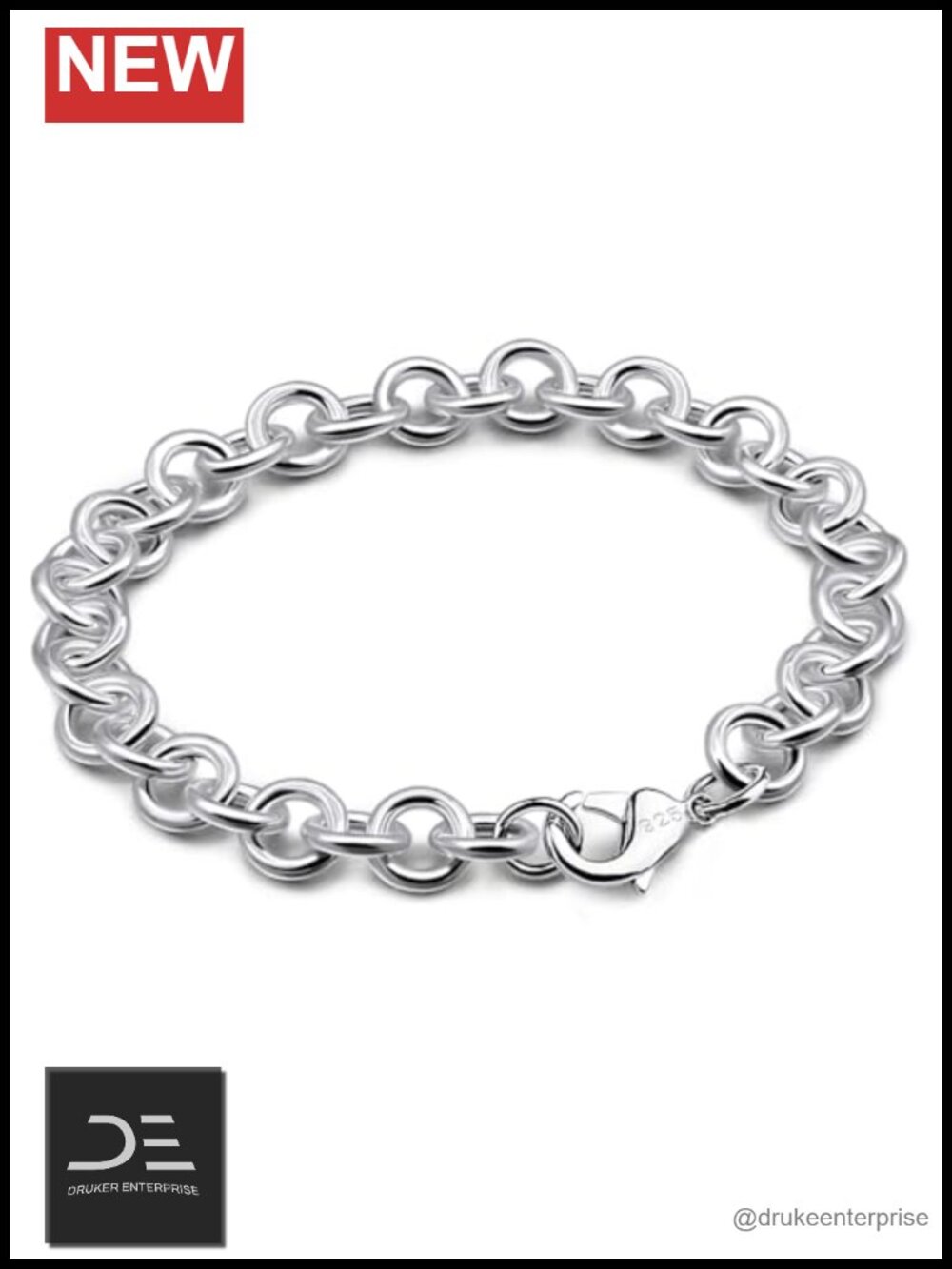 925 Sterling Silver Cable Link Chain Bracelet Unisex Lobster Clasp